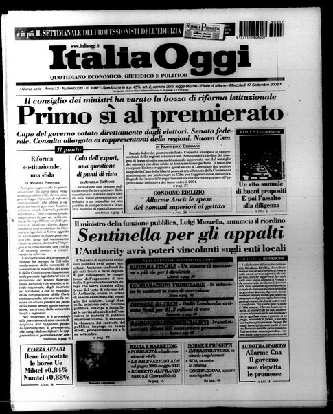 Italia oggi : quotidiano di economia finanza e politica